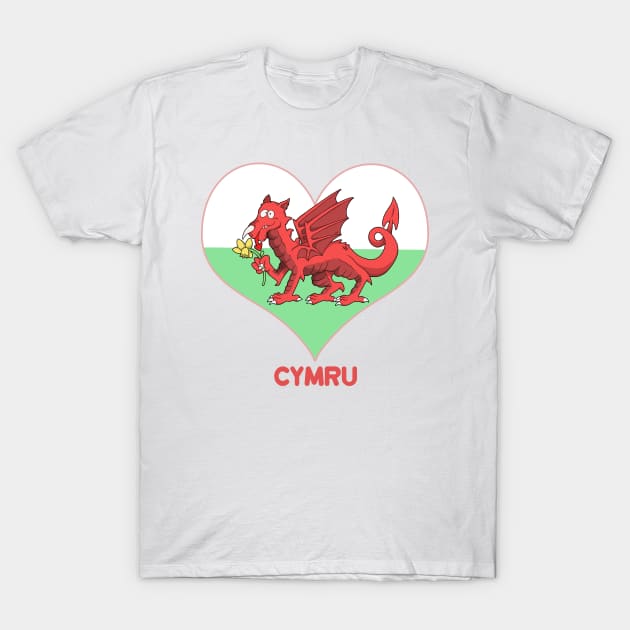 Welsh Dragon With Heart T-Shirt by Skarmaiden